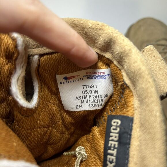 Belleville 775ST Waterproof Steel Toe Combat Boots, Tan Brown Leather, Size 5 W - Picture 7 of 7